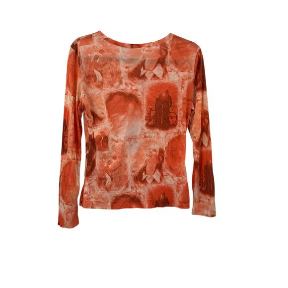 Y2K 2000s orange mesh see through long sleeve shirt - Picture 3 of 8